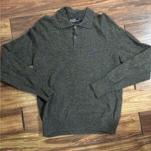 Men’ polo 100% lambs wool heathered black purple pony blue label M preppy office